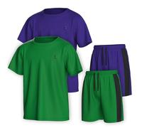 Essenclo Boys Clothing Sets Tagless Loose Athletic Performance Crew Neck T-Shirt and Short Outfits Size 3-16 (4 Piece Set) - Set-15-15-16