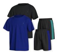 Essenclo Boys Clothing Sets Tagless Loose Athletic Performance Crew Neck T-Shirt and Short Outfits Size 3-16 (4 Piece Set) - Set-5-13-14