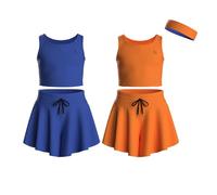 Essenclo Flowy Girls Butterfly Shorts Skirts w/Pockets & Athletic Sleeveless Tank Tops, Dance Tennis Cheer Running (5pc Set) - E2106 - Set-8-11-12