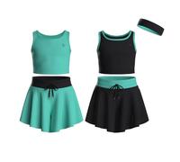 Essenclo Flowy Girls Butterfly Shorts Skirts w/Pockets & Athletic Sleeveless Tank Tops, Dance Tennis Cheer Running (5pc Set) - E2106 - Set-2-3-4