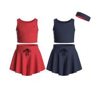 Essenclo Flowy Girls Butterfly Shorts Skirts w/Pockets & Athletic Sleeveless Tank Tops, Dance Tennis Cheer Running (5pc Set) - E2106 - Set-7-7-8