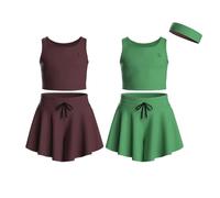 Essenclo Flowy Girls Butterfly Shorts Skirts w/Pockets & Athletic Sleeveless Tank Tops, Dance Tennis Cheer Running (5pc Set) - E2106 - Set-6-11-12