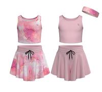 Essenclo Flowy Girls Butterfly Shorts Skirts w/Pockets & Athletic Sleeveless Tank Tops, Dance Tennis Cheer Running (5pc Set) - E2106 - Set-14-5-6