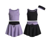 Essenclo Flowy Girls Butterfly Shorts Skirts w/Pockets & Athletic Sleeveless Tank Tops, Dance Tennis Cheer Running (5pc Set) - E2106 - Set-1-11-12