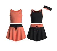 Essenclo Flowy Girls Butterfly Shorts Skirts w/Pockets & Athletic Sleeveless Tank Tops, Dance Tennis Cheer Running (5pc Set) - E2106 - Set-3-13-14