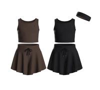 Essenclo Flowy Girls Butterfly Shorts Skirts w/Pockets & Athletic Sleeveless Tank Tops, Dance Tennis Cheer Running (5pc Set) - E2106 - Set-11-9-10