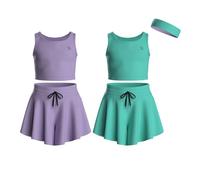 Essenclo Flowy Girls Butterfly Shorts Skirts w/Pockets & Athletic Sleeveless Tank Tops, Dance Tennis Cheer Running (5pc Set) - E2106 - Set-5-11-12