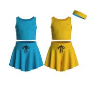 Essenclo Flowy Girls Butterfly Shorts Skirts w/Pockets & Athletic Sleeveless Tank Tops, Dance Tennis Cheer Running (5pc Set) - E2106 - Set-10-13-14