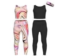 Essenclo Girls Athletic Leggings & Sleeveless Crop Tops Set, Set-11, 5-6