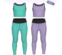 Essenclo Girls Athletic Leggings & Sleeveless Crop Tops Set, Set-15, 5-6