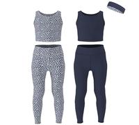 Essenclo Girls Athletic Leggings Yoga Pants w/Sleeveless Crop Tank Tops for Kids Workout Cheer Dance Run Sizes 3-16, 5pc Set - E2110 - Set-7-11-12