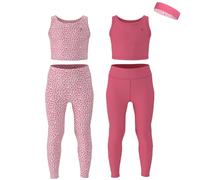 Essenclo Girls Athletic Leggings Yoga Pants w/Sleeveless Crop Tank Tops for Kids Workout Cheer Dance Run Sizes 3-16, 5pc Set - E2110 - Set-6-5-6
