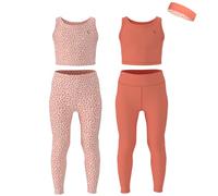 Essenclo Girls Athletic Leggings Yoga Pants w/Sleeveless Crop Tank Tops for Kids Workout Cheer Dance Run Sizes 3-16, 5pc Set - E2110 - Set-5-5-6