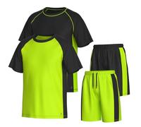 Essenclo Men’s Gym Clothes Set - 4-Pcs Athletic Outfits w/ 2 Workout Shirts & 2 Shorts - Lightweight, Quick-Dry, Breathable (4 Piece Set) - Set-6 - L