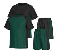 Essenclo Men’s Gym Clothes Set - 4-Pcs Athletic Outfits w/ 2 Workout Shirts & 2 Shorts - Lightweight, Quick-Dry, Breathable (4 Piece Set) - Set-9 - L