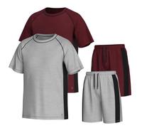 Essenclo Men’s Gym Clothes Set - 4-Pcs Athletic Outfits w/ 2 Workout Shirts & 2 Shorts - Lightweight, Quick-Dry, Breathable (4 Piece Set) - Set-4 - L