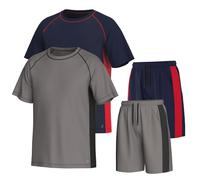 Essenclo Men’s Gym Clothes Set - 4-Pcs Athletic Outfits w/ 2 Workout Shirts & 2 Shorts - Lightweight, Quick-Dry, Breathable (4 Piece Set) - Set-7 - M