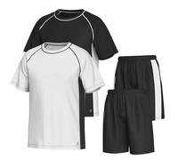 Essenclo Men’s Gym Clothes Set - 4-Pcs Athletic Outfits w/ 2 Workout Shirts & 2 Shorts - Lightweight, Quick-Dry, Breathable (4 Piece Set) - Set-5 - S
