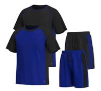 Essenclo Men’s Gym Clothes Set - 4-Pcs Athletic Outfits w/ 2 Workout Shirts & 2 Shorts - Lightweight, Quick-Dry, Breathable (4 Piece Set) - Set-3 - XL