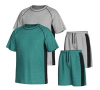 Essenclo Men’s Gym Clothes Set - 4-Pcs Athletic Outfits w/ 2 Workout Shirts & 2 Shorts - Lightweight, Quick-Dry, Breathable (4 Piece Set) - Set-2-3X