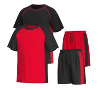 Essenclo Men’s Gym Clothes Set - 4-Pcs Athletic Outfits w/ 2 Workout Shirts & 2 Shorts - Lightweight, Quick-Dry, Breathable (4 Piece Set) - Set-1 - XL