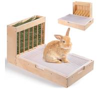 Essenhome Extra-Large 2-in-1 Rabbit Hay Feeder & Litter Box Set, Wood, Mess Proof, for Guinea Pigs, Chinchillas, Hamsters, and Rabbits