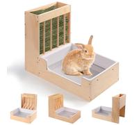 Essenhome Large 2-in-1 Rabbit Hay Feeder & Litter Box Set, Wood, Mess Proof, for Guinea Pigs, Chinchillas, Hamsters, and Rabbits