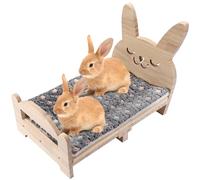 Essenhome Large Wooden Rabbit Bed - Easy Assemble 20.4"x12.8" Pet Bed with Support Structure & Removable Cushion for Rabbits, Guinea Pigs, Kittens & Small Animals - Cozy Sleeping Habitat