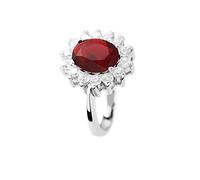 Essens - Ring " Princess Diana" PRESTIGE - Synthetic Ruby and Cubic Zirconia - Adjustable Size - Sterling Silver 925 - Women's Jewelry