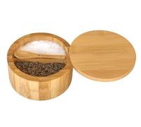 ESSENTE Home Essentials Bamboo Salt and Pepper Box - 2 Compartment Rustic Modern Spice Box - Built-in Serving Spoon - Swivel Lid with Magnetic Lock - 7 Ounce Capacity