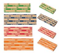 Essential 100 pcs Assorted Packed Flat Stripped Coin Wrappers, Coin Rolls Wrapper for Quarters, Dimes, Nickels, Pennies