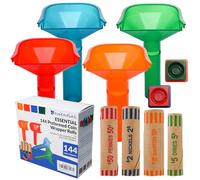 ESSENTIAL 144 Pcs Assorted Preformed Coin Wrapper Rolls with Color Coded Coin Counter Tubes and Coin Wrapper Crimping Tool
