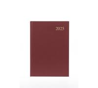 Essential 2025 Business Diary - A5 Day to a Page Planner with Leathergrain Hardback Cover - Maroon - ESSA51.78-25