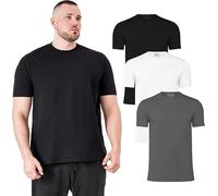 Essential 3-Pack Men's Crew Neck T-Shirts - Black, White, Carbon, Sizes XL-5XL, Soft Cotton-Poly Blend, Premium Fit, Perfect for Big & Tall Men, Breathable, Comfortable, Hide Beer Belly/Dad BOD