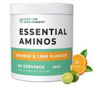 Essential Amino Acids Powder, Full Spectrum EAA & BCAA Drink for Muscle Recovery, Orange & Lime Flavour, 60 Servings, High Strength Intra Workout Supplement, UK Made - Love Life Supplements
