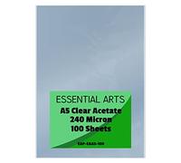 Essential Arts A5 Clear Acetate 240 Micron Pack of 100 Sheets. Extra Thick PVC Binding Cover Ideal for Etching, Craft, Stencils Picture Frames and Gifts - 148x210mm