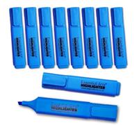 Essential Arts Square Blue Highlighter Pen Pack of 10 | Chisel Tip Fluorescent Highlight Marker Pens for Office, School Art and Business