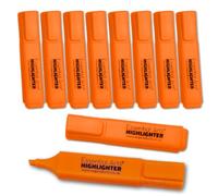 Essential Arts Square Orange Highlighter Pen Pack of 10 | Chisel Tip Fluorescent Highlight Marker Pens for Office, School Art and Business