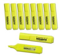 Essential Arts Square Yellow Highlighter Pen Pack of 10 | Chisel Tip Fluorescent Highlight Marker Pens for Office, School Art and Business