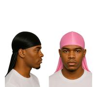 Essential Aura 2 Pieces Luxury Silky Durag for All Hair Types, Men & Women Satin Premium Durag (Black & Pink, One Size)