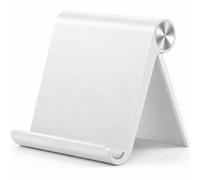 Essential Aura Adjustable Tablet Stand Holder, Premium Portable Desktop Dock for Office & Home, Compatible with iPad Pro, Air, Mini & iPhone, Aluminum Alloy, Black, Anti-Scratch Silicone Pad (White)