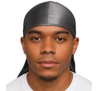 Essential Aura New Premium Luxe Silky Durags for Men/Long Straps/Long Tail/Durag for Women/Silky Liner/Wave Cap 1 pck, Silver, One Size-Large