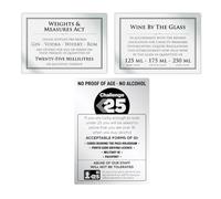 Essential Bar Licensing Sign Pack 3 Pcs 25ml Aluminium Challenge 25 Sign No Proof of Age No Alcohol - Spirit Measures 25ml Sign - Pub Restaurant Catering Silver