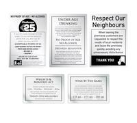 Essential Bar Licensing Silver Aluminium Challenge 25 Signs Pack - 5Pcs 25ml Pub Restaurant Catering - Spirit Measures - Respect Neighbours - No Proof of Age No Alcohol