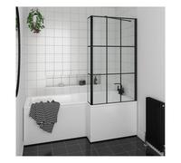 Essential Bathrooms Essential Designer Matrix 1400mm x 850mm x 6mm L-Shaped Bath Screen - Matt Black - EB313