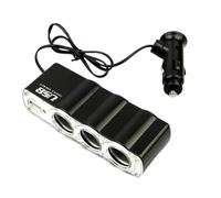Essential Car Chargers Hubs Providing 3 12V / 24V Sockets and USB Port for Charging Phones Player and More Vehicle Power Adapters