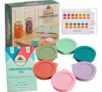 Essential Fermentation Kit by The Amish Chef - 6 Pack Silicone Fermenting Lids for Wide Mouth Mason Jars, Waterless Airlock Fermentation Tops for Pickles, Kimchi, Fermented Probiotic Food