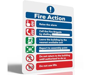 Essential Fire Action Notice Sign, 200 x 150mm Safety Signs with Clear Alarm Guidelines, Matte Self-adhesive Vinyl Sticker, Fire Evacuation Procedure (Single Pack)