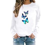 Essential Hoodie Womens Plain White Hoodie Christening Gifts for Girls Camping Women's Butterfly Print Casual Fashion Sweatshirt Top (White #7, M) Womens Clothing Sale Clearance Uk