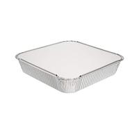 Essential Housewares 10 Aluminium Foil Trays with Lids - 23 x 23cm (9 x 9 inch) Disposable Foil Baking Trays Takeaway Containers with Lids. Metal Food Trays for Catering & More.